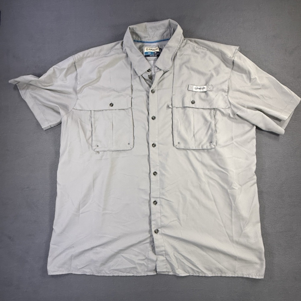 Magellan‎ Sportswear Shirt Mens 2XL Gray Vented Angler Fit Short Sleeve